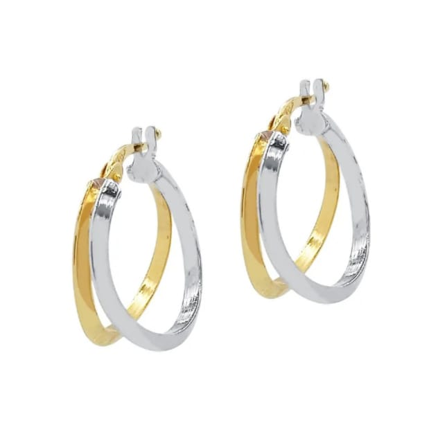 Brinco Argola Mista Ouro 18k e Ouro Branco