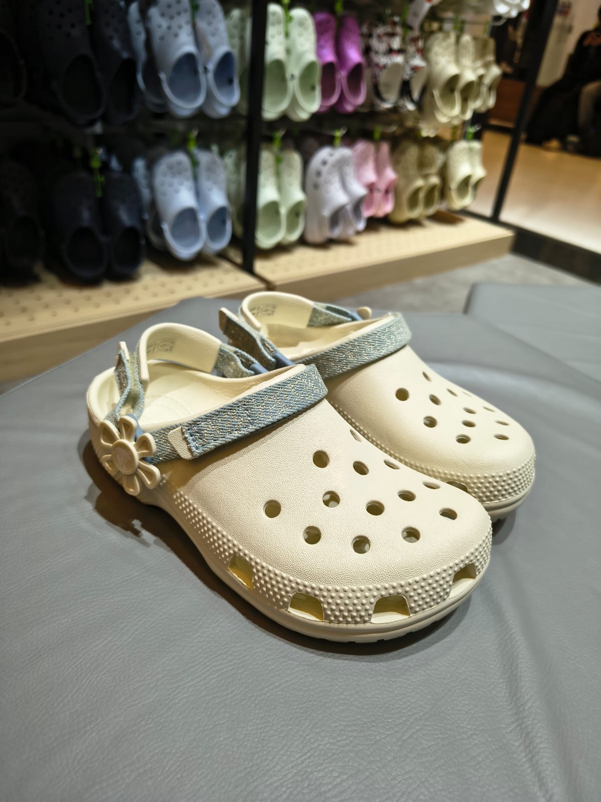 Classic Denim Flower Adjustable Back Strap Clog