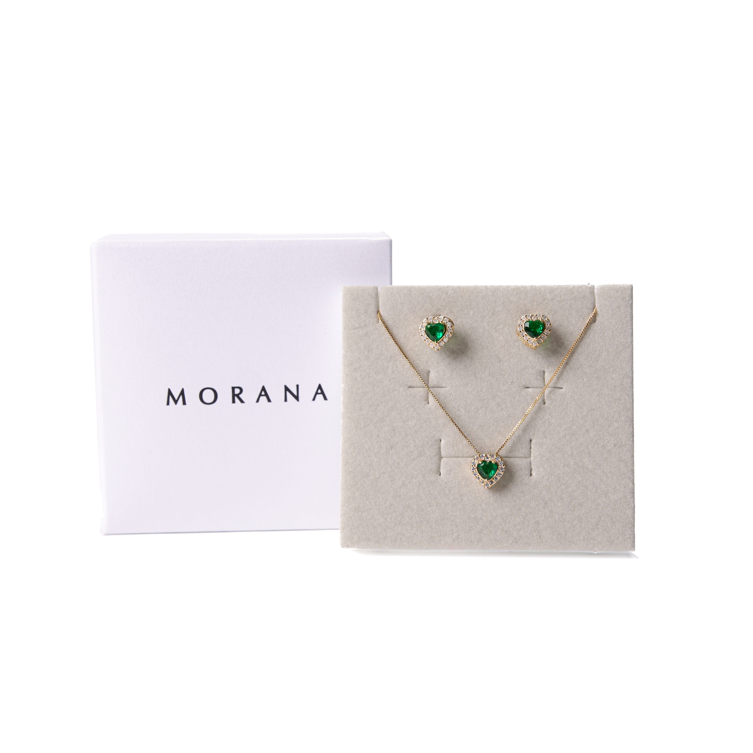 Conjunto Brinco e Colar Coração Verde